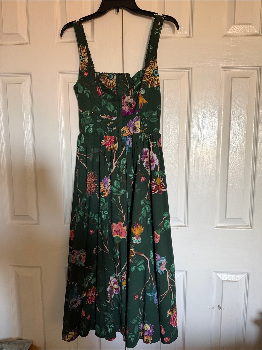 NWOT Avec Les Filles Floral Midi Smocked Dress Dark Green Botanical 6